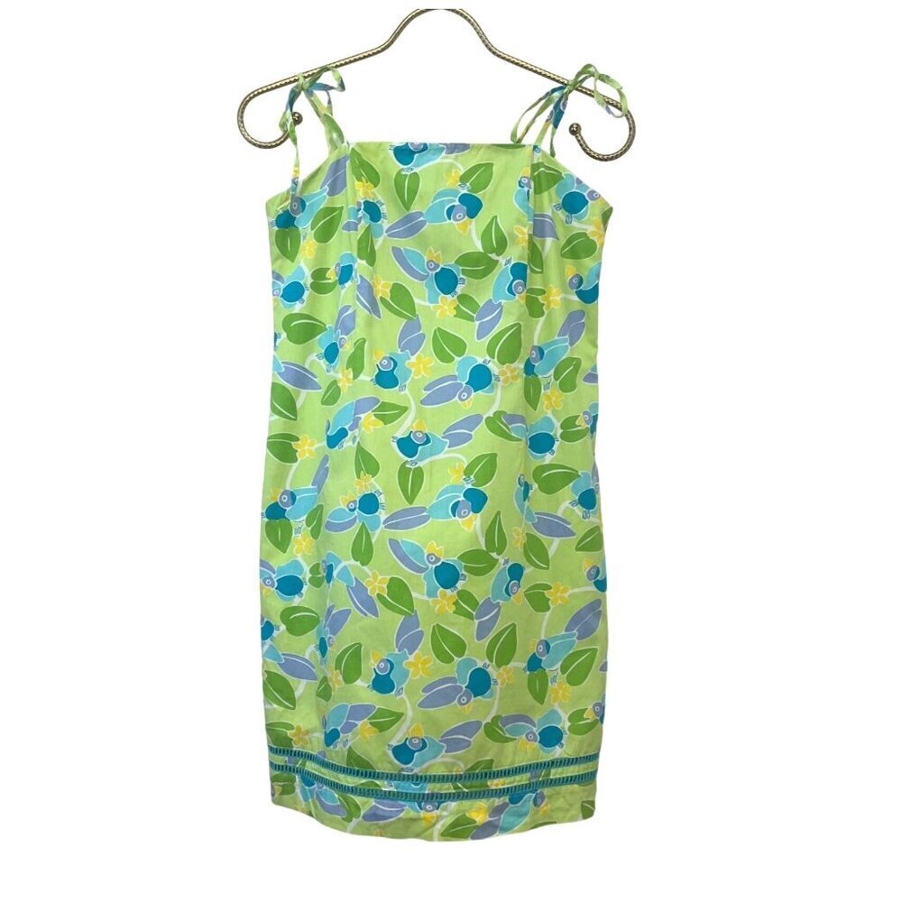 Lilly Pulitzer Vintage White Tag Green Too Jay Print Sundress Kids Girls Size 14